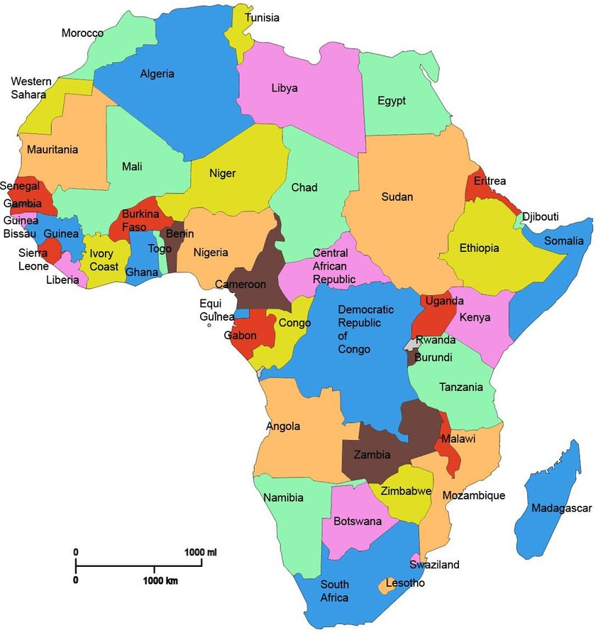 Map of Africa highlighting countries